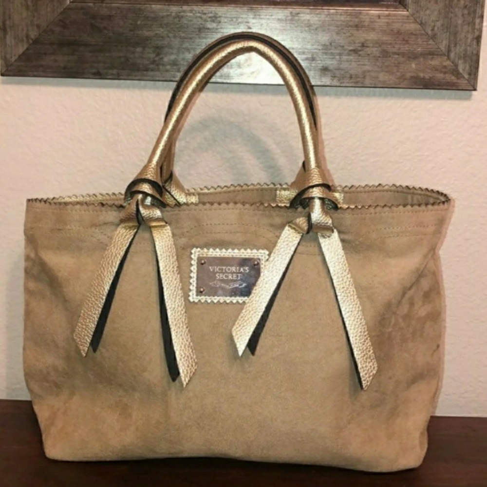 victoria's secret tan suede satchel tote